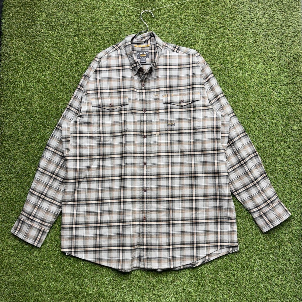 Ariat Rebar DuraStretch Work Flannel Shirt Mens XL Plaid Work Stretch Casual
